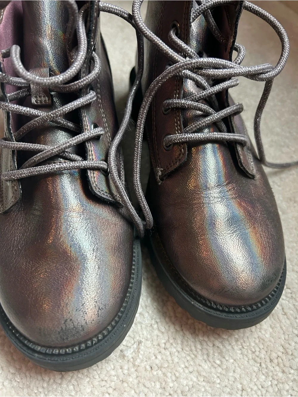 Girl’s Faux Leather Iridescent Combat Boots
